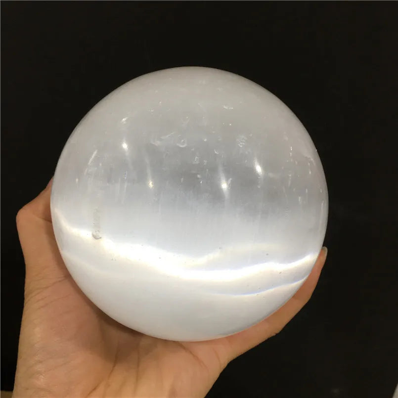 Natural White Flash Gypsum Selenite Sphere Ball Crystal Energy Stone Gemstone Reiki Chakra Healing Massager Gift