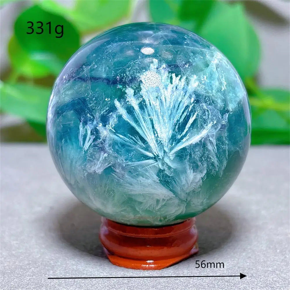Feather Fluorite Sphere Crystal Natural Stone Quartz Stone Minerals Home Decoration Reiki Craft Gifts Energy Healing Love Luck