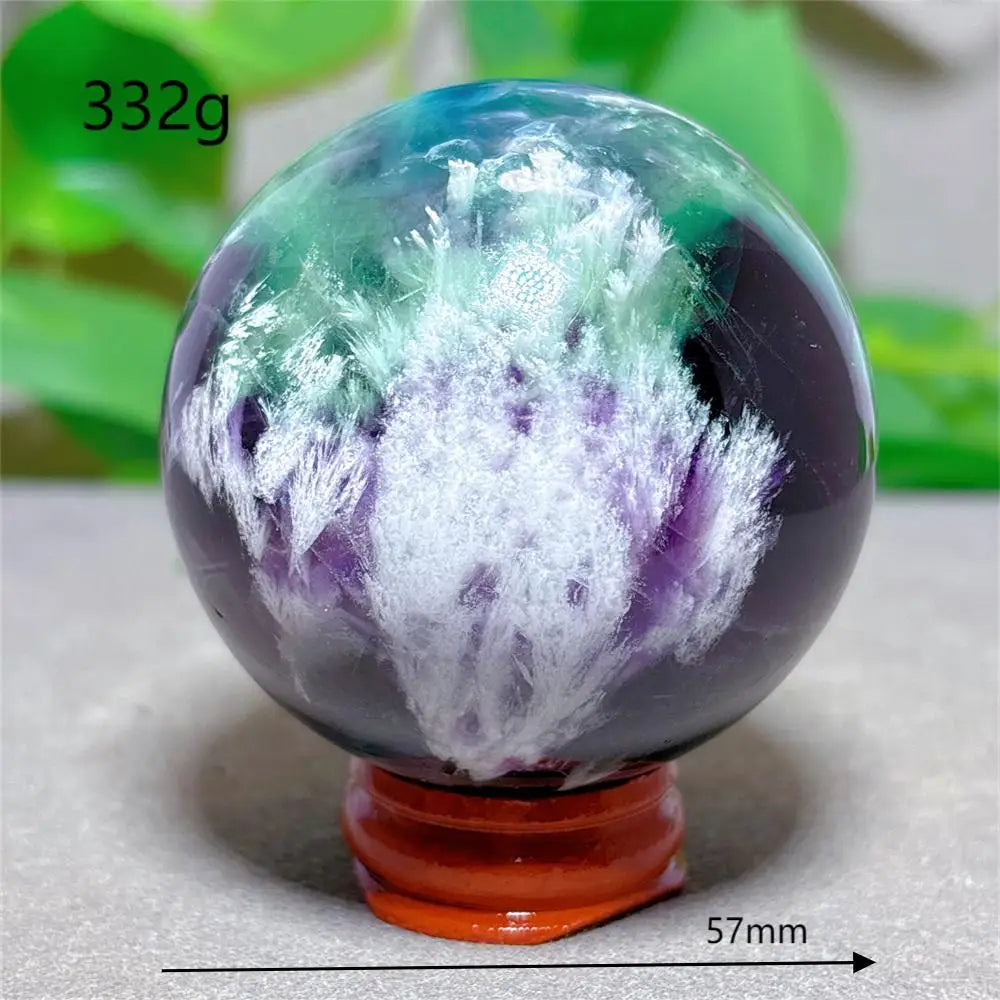 Feather Fluorite Sphere Crystal Natural Stone Quartz Stone Minerals Home Decoration Reiki Craft Gifts Energy Healing Love Luck