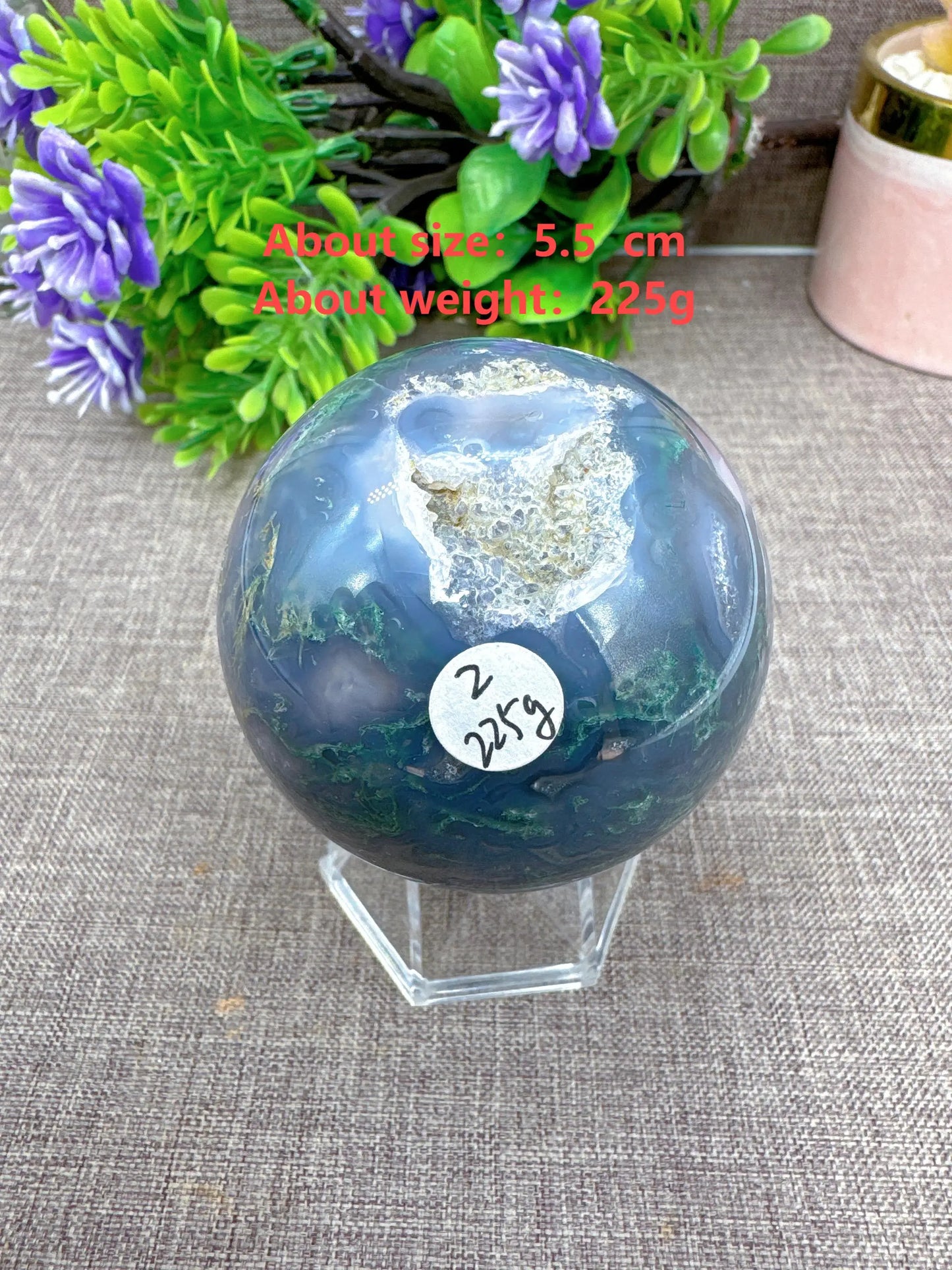 Natural Moss Agate Sphere Druzy Ball Crystal Stone Natural Quartz Healing Stone Reiki Minerals Beauty Home Decoration+Stand