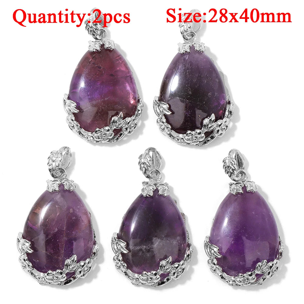 Fashion Amethyst Stone Gem Pendant Natural Purple Quartz Silver Color Charm Jewelry Accessory For Necklace Bracelet Necklace DIY