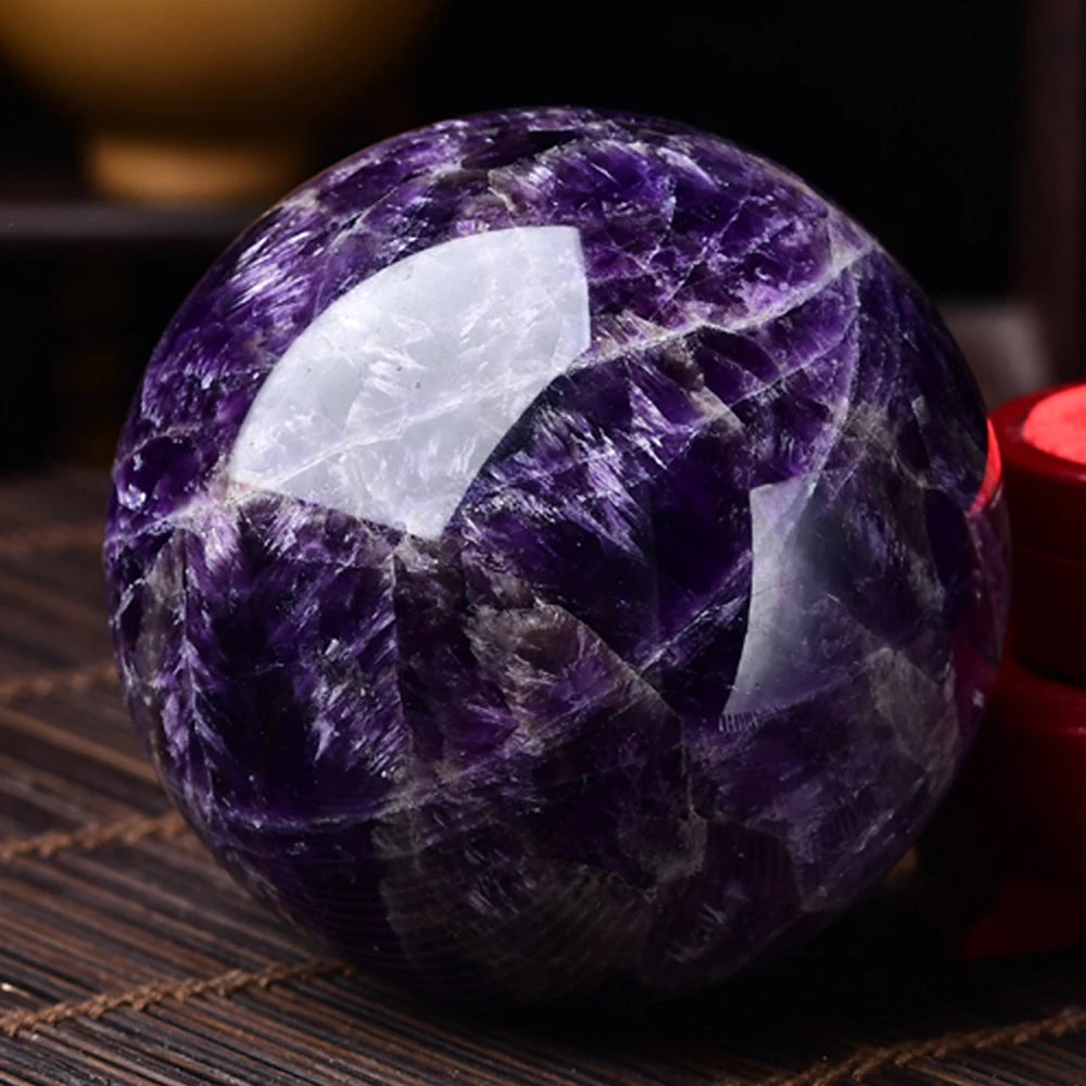 Natural Dream Amethyst Ball Polished Massage Reiki Sphere Ball Healing Crystal Crafts Stone Globe Souvenirs Gift Room Decor