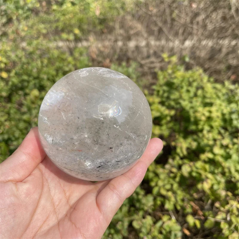 88mm NATURAL RAINBOW CLEAR QUARTZ BLACK  TOURMALINE CRYSTAL SPHERE BALL HEALING GEMSTONE 975g
