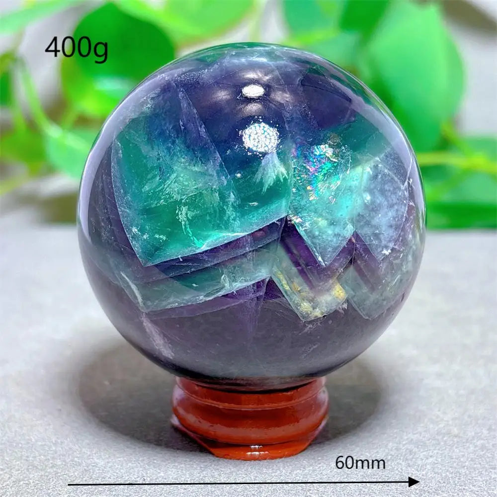 Feather Fluorite Sphere Crystal Natural Stone Quartz Stone Minerals Home Decoration Reiki Craft Gifts Energy Healing Love Luck