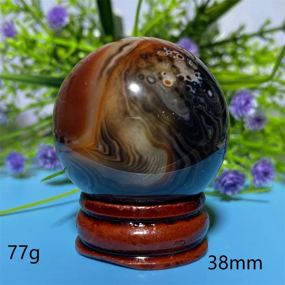 Natural Crystal Sardonyx Winding Agate  Ball Mineral Specimen Smooth  Quartz Sphere  Reiki Healing Gift Stone Home Decoration