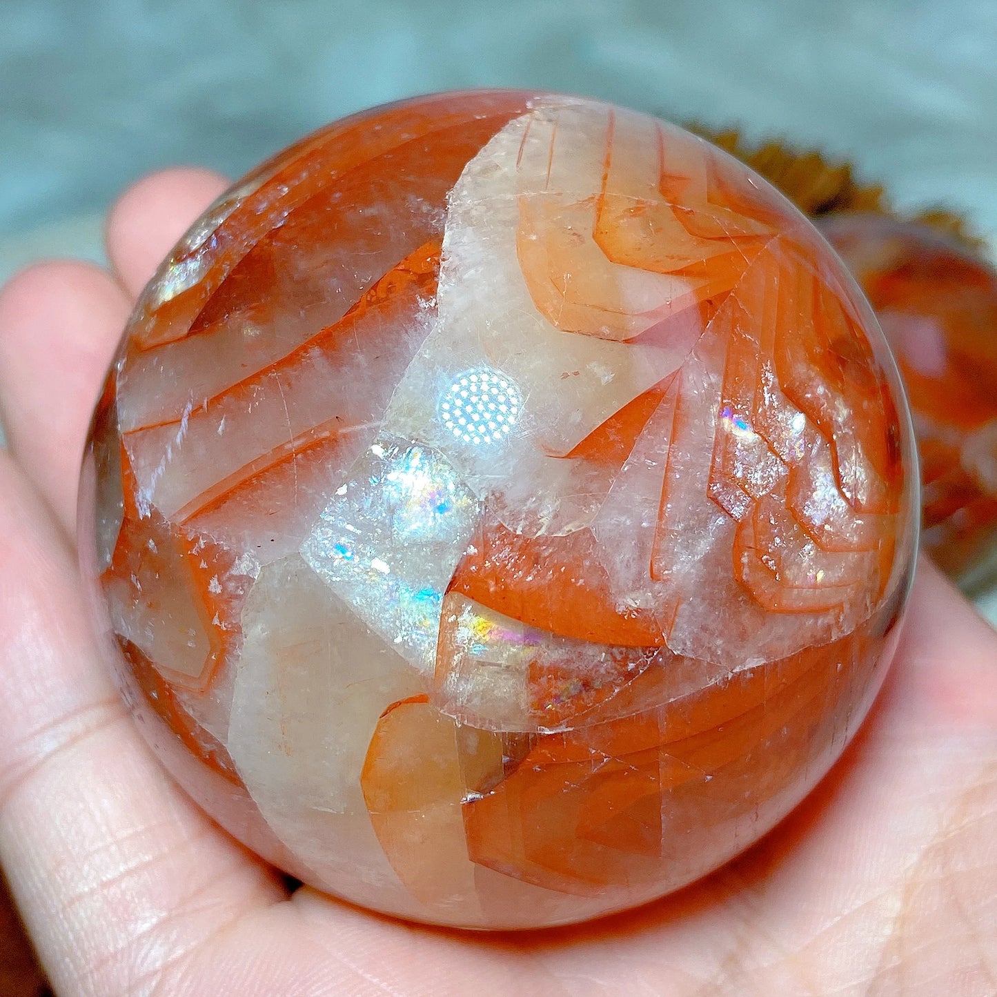 Natural Crystals Healing Fire Quartz Calcite Rainbow Silver Flash Sphere Reiki High Quality Ball Home Decoration Gift Energy
