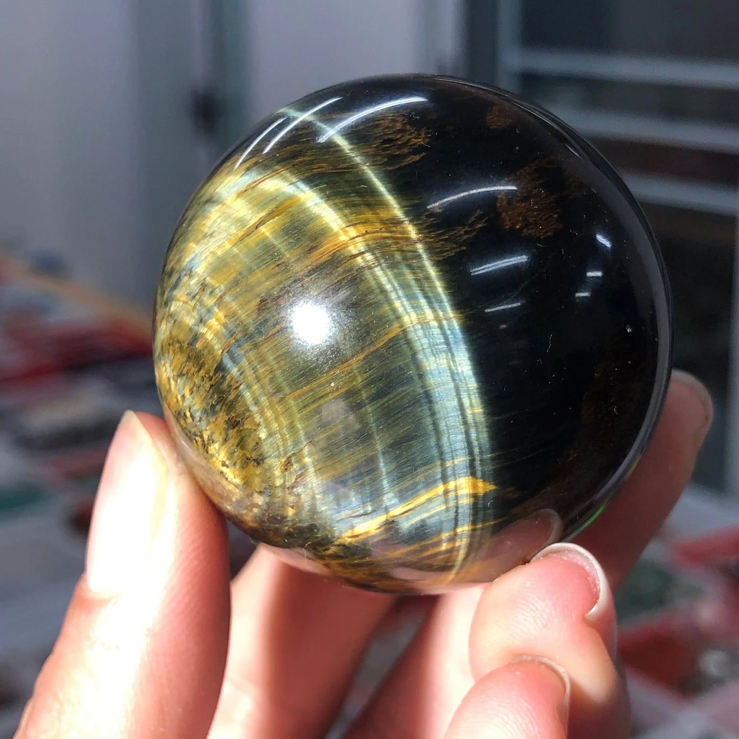 Natural Blue Tiger Eye Crystal Sphere Ball Healing 40-45MM