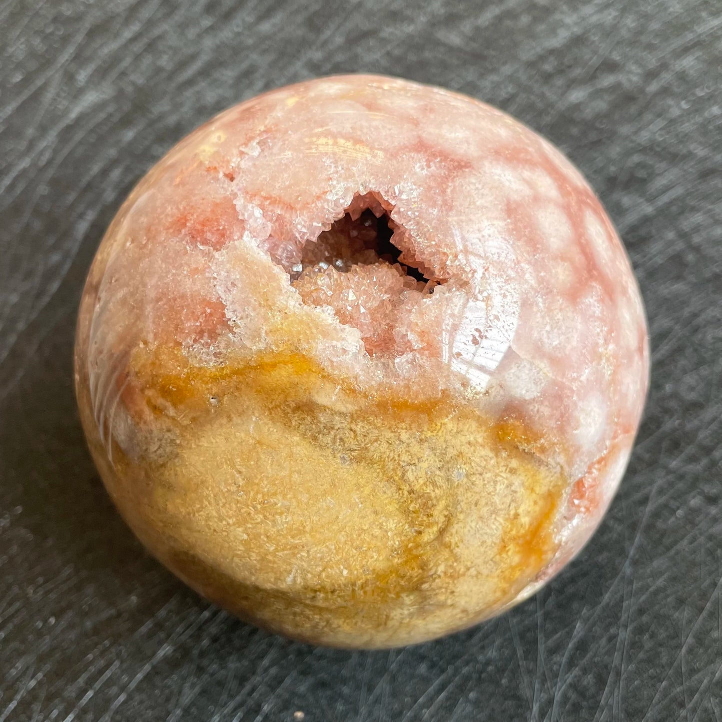898g Natural Amethyst Cluster Pink Sakura Agate Sphere Open Tooth Ball Decoration Polished Quartz Sphere Reiki Healing