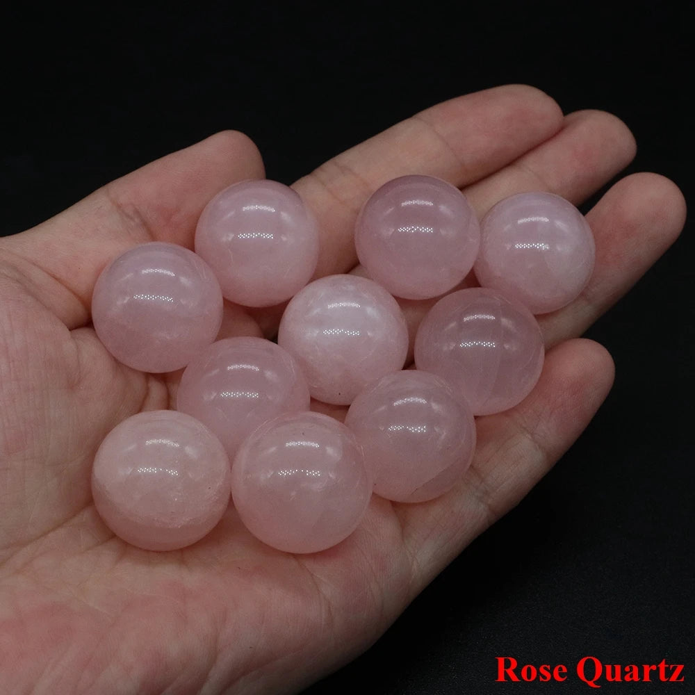20mm Natural Stone Round Ball Rose Quartz Non-Porous Crystal Bead DIY Gems Sphere for Necklace Bracelet Making Jewelry Wholesale