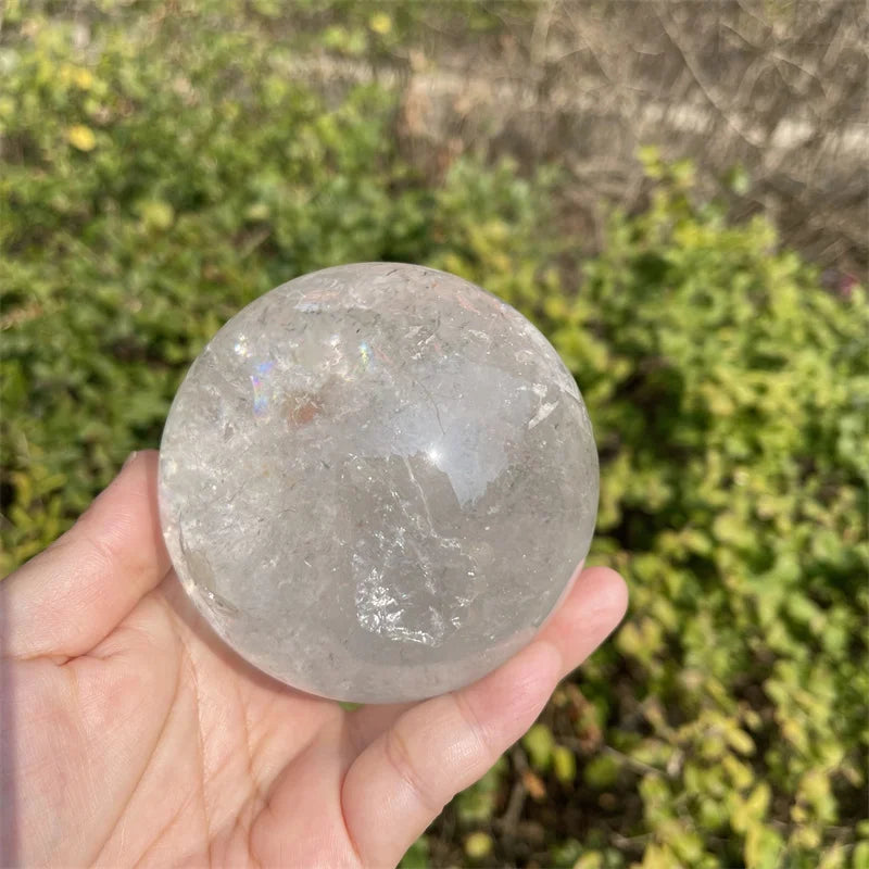 88mm NATURAL RAINBOW CLEAR QUARTZ BLACK  TOURMALINE CRYSTAL SPHERE BALL HEALING GEMSTONE 975g