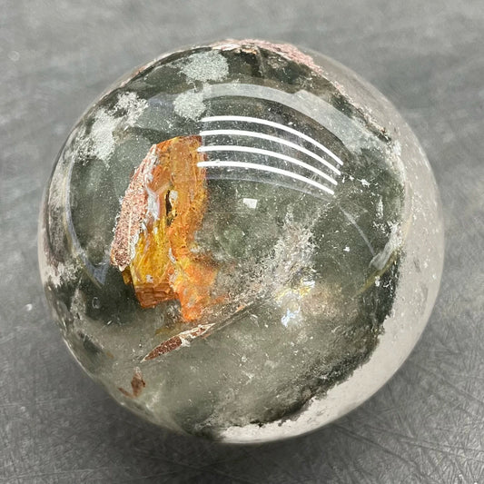 247g Natural Crystal Ball Green Phantom Rock Decoration Rough Polished Garden Quartz Sphere Stone Healing W32