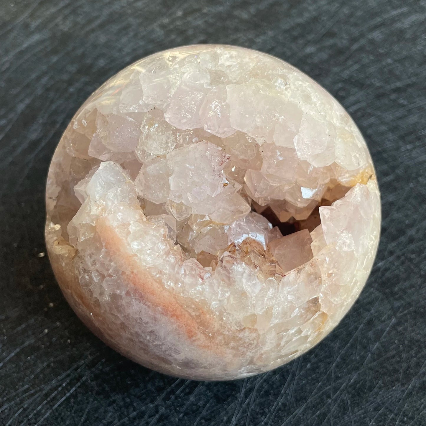 780g Natural Amethyst Cluster Pink Sakura Agate Sphere Open Tooth Ball Decoration Polished Quartz Sphere Reiki Healing