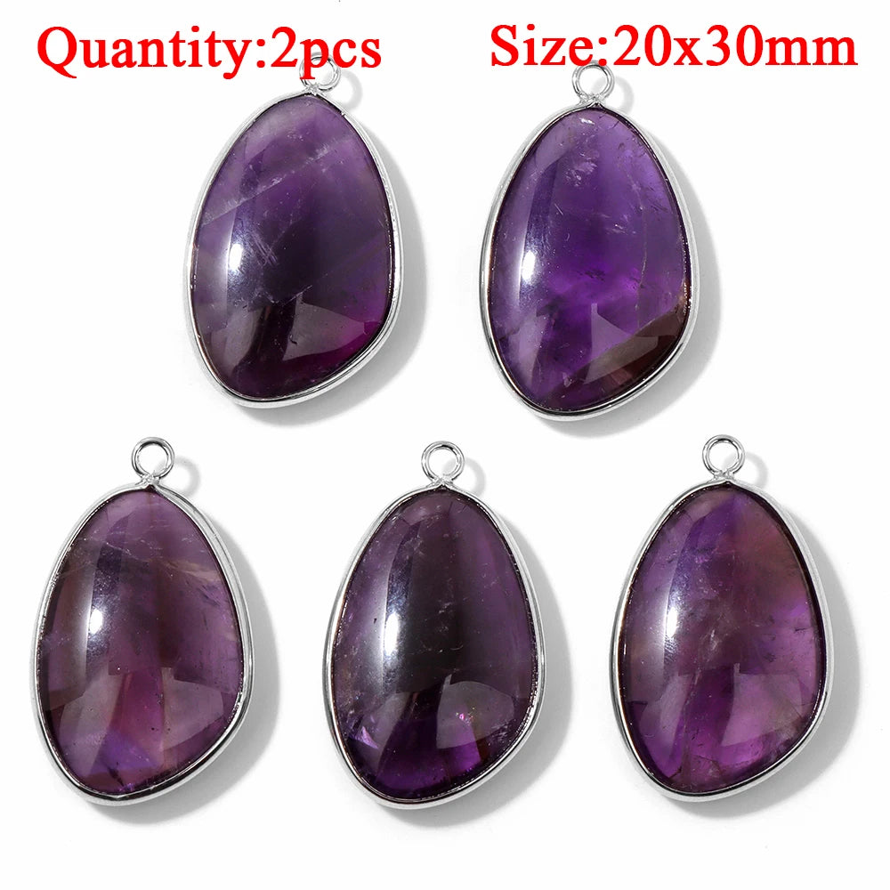 Fashion Amethyst Stone Gem Pendant Natural Purple Quartz Silver Color Charm Jewelry Accessory For Necklace Bracelet Necklace DIY