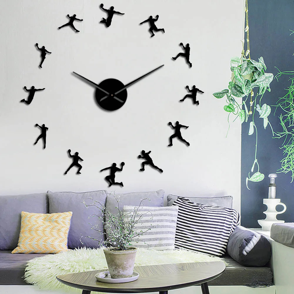 Handball Players Acrylic Silhouette Mirror Stickers DIY Wall Art Giant Wall Clock Teenager Room Sport Decor Handball Coach Gift