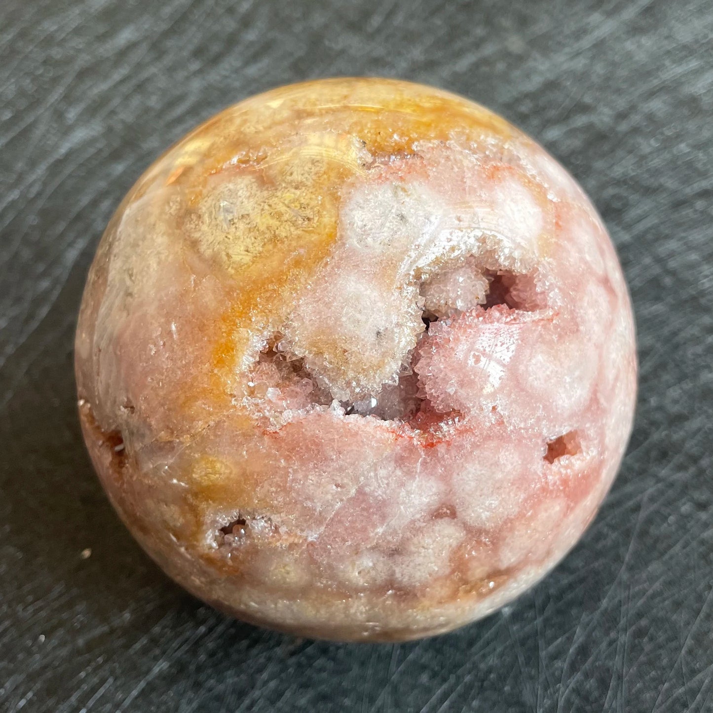 898g Natural Amethyst Cluster Pink Sakura Agate Sphere Open Tooth Ball Decoration Polished Quartz Sphere Reiki Healing