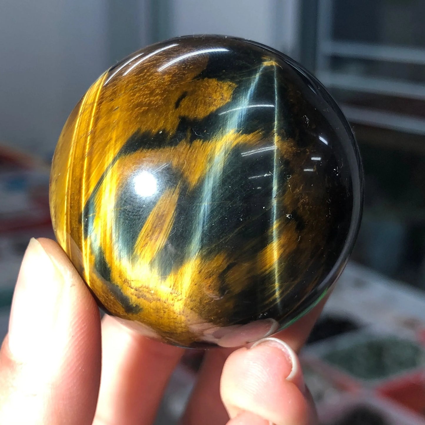 Natural Blue Tiger Eye Crystal Sphere Ball Healing 40-45MM
