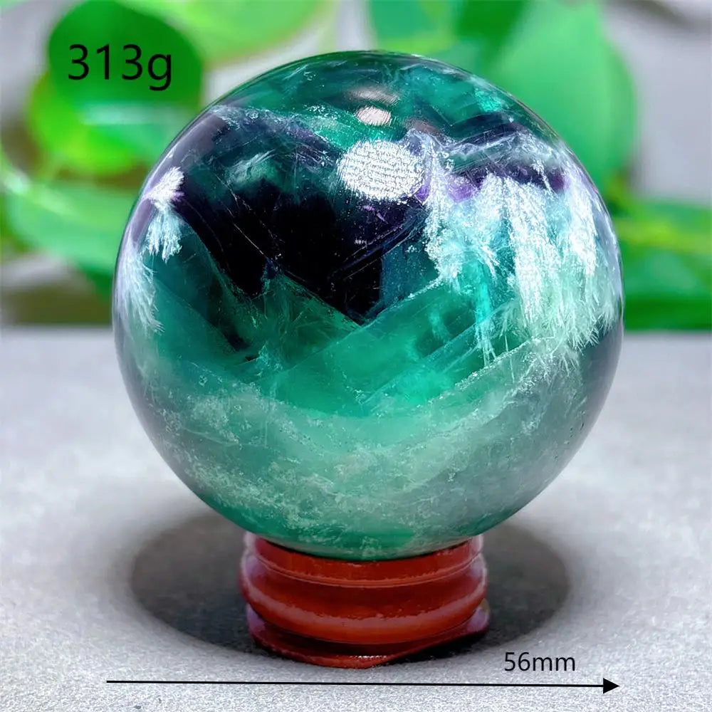 Feather Fluorite Sphere Crystal Natural Stone Quartz Stone Minerals Home Decoration Reiki Craft Gifts Energy Healing Love Luck