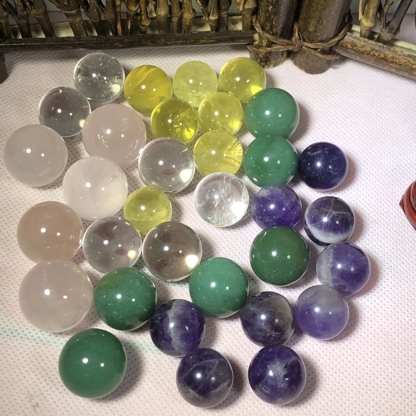 Natural Dream Amethyst Citrine Tanglin Jade Crystal Ball Sphere Feng Shui Decorative Ornaments With Base