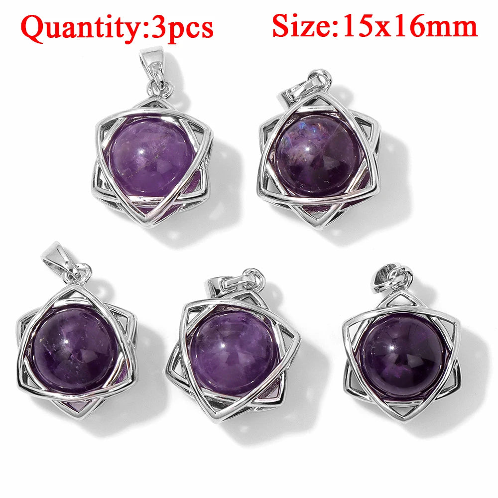 Fashion Amethyst Stone Gem Pendant Natural Purple Quartz Silver Color Charm Jewelry Accessory For Necklace Bracelet Necklace DIY