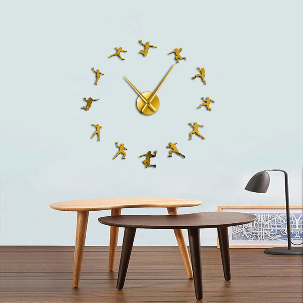 Handball Players Acrylic Silhouette Mirror Stickers DIY Wall Art Giant Wall Clock Teenager Room Sport Decor Handball Coach Gift