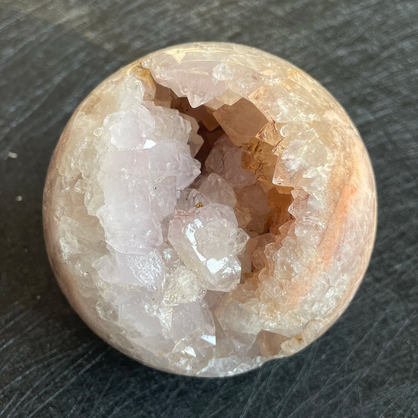 780g Natural Amethyst Cluster Pink Sakura Agate Sphere Open Tooth Ball Decoration Polished Quartz Sphere Reiki Healing