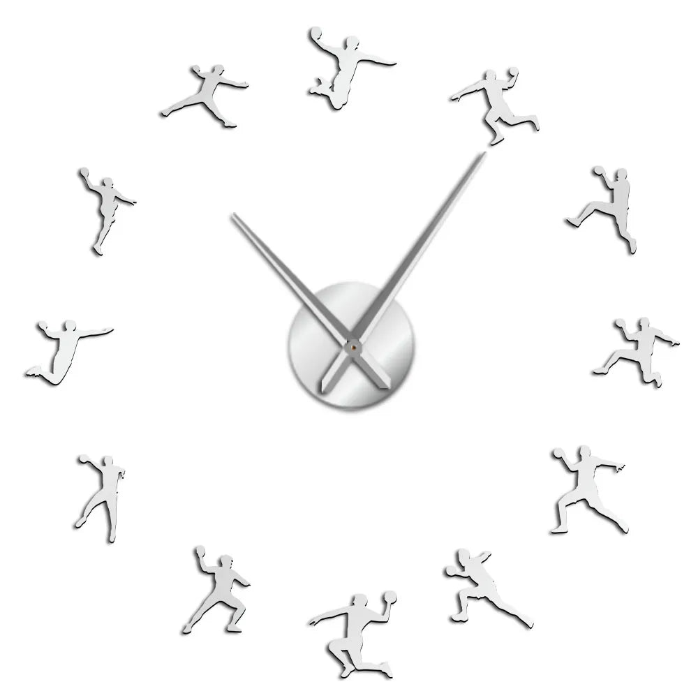 Handball Players Acrylic Silhouette Mirror Stickers DIY Wall Art Giant Wall Clock Teenager Room Sport Decor Handball Coach Gift