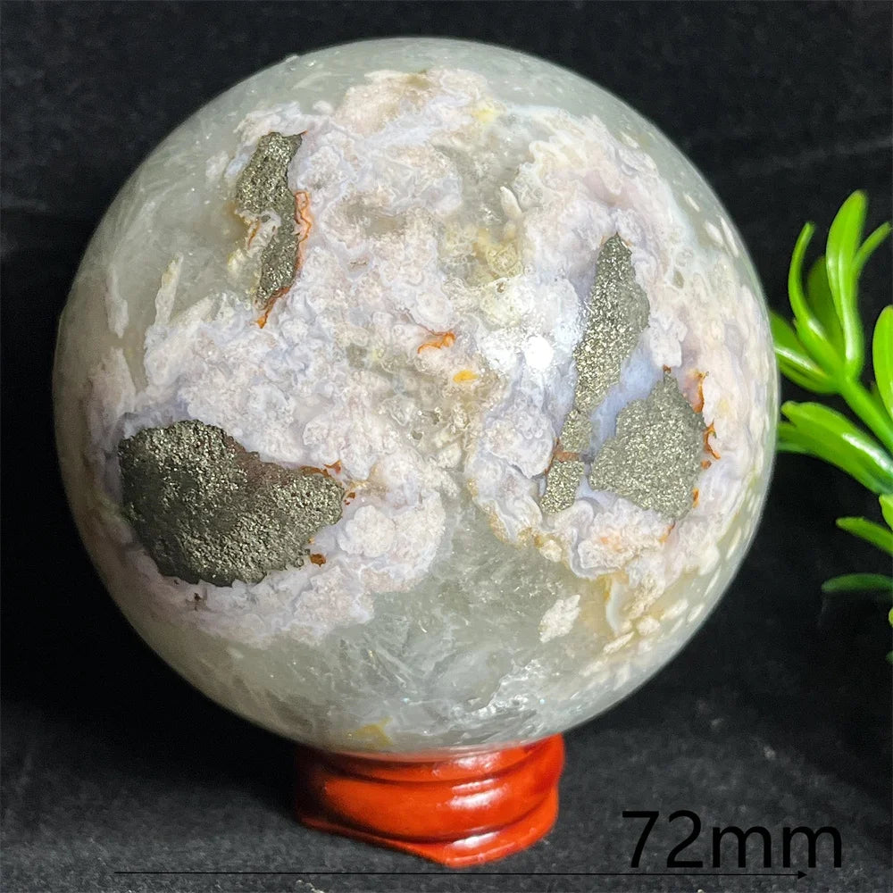 Crystal Natural Pink Amethyst Flower Agate Sphere Ball Stone Quartz Gemstone Mineral Polished Home Gem Decoration Geode +Stand