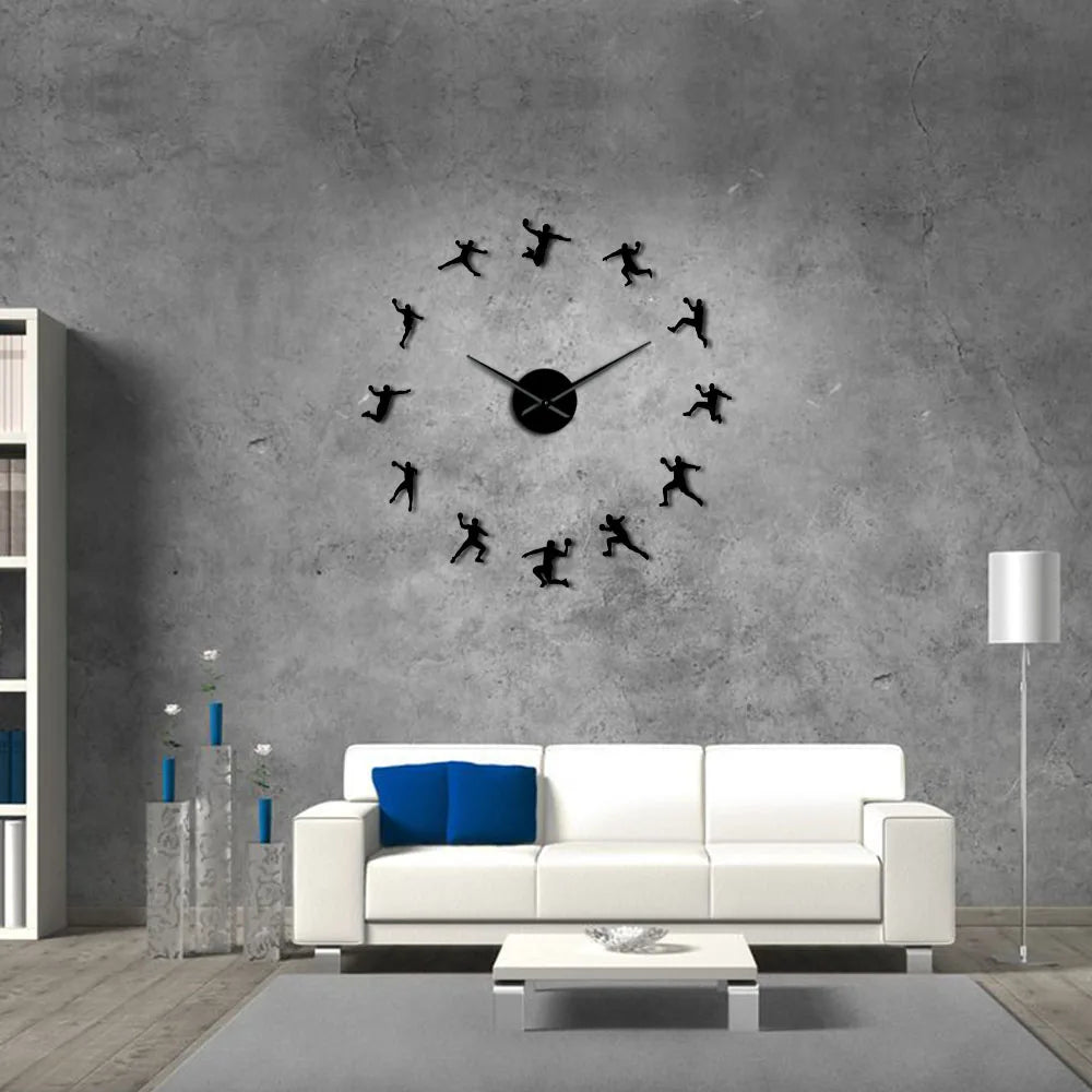 Handball Players Acrylic Silhouette Mirror Stickers DIY Wall Art Giant Wall Clock Teenager Room Sport Decor Handball Coach Gift