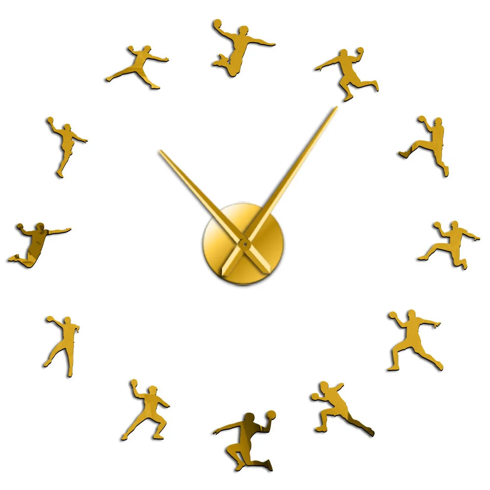 Handball Players Acrylic Silhouette Mirror Stickers DIY Wall Art Giant Wall Clock Teenager Room Sport Decor Handball Coach Gift