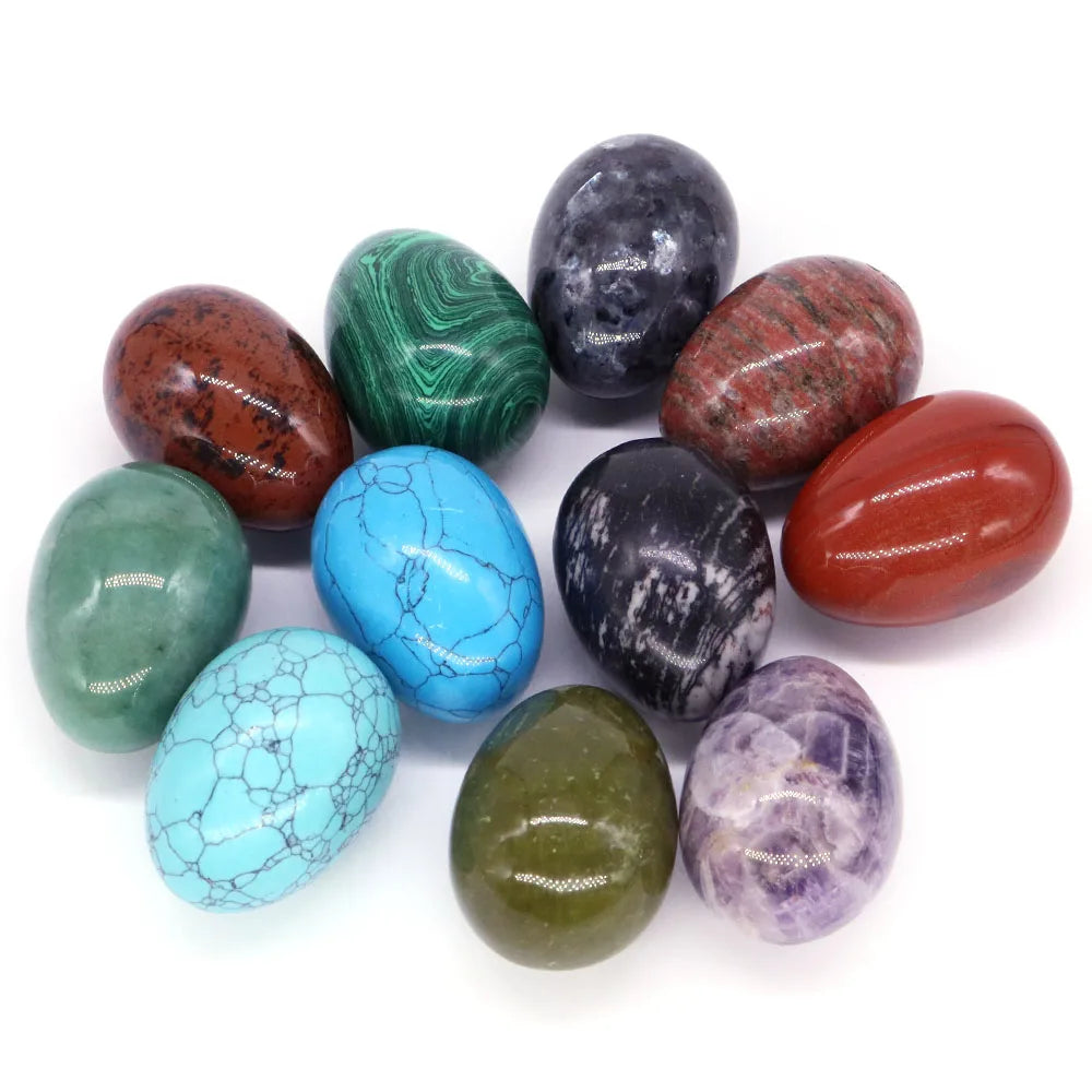 34x49MM Stone Egg Natural Amethyst Jade Crystal Reiki Healing Wicca Massage Eggs Energy Quartz Feng Shui Gemstone Crafts Decor
