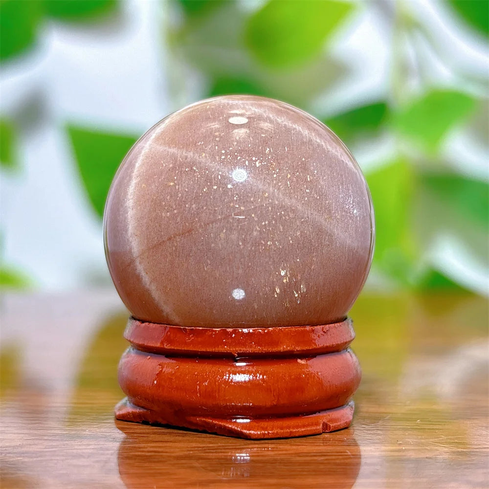 Moonstone With Gold Sun Sphere Crystal Natural Stone Quartz Home Decoration Minerals Reiki Craft Gifts Energy Healing Spiritual