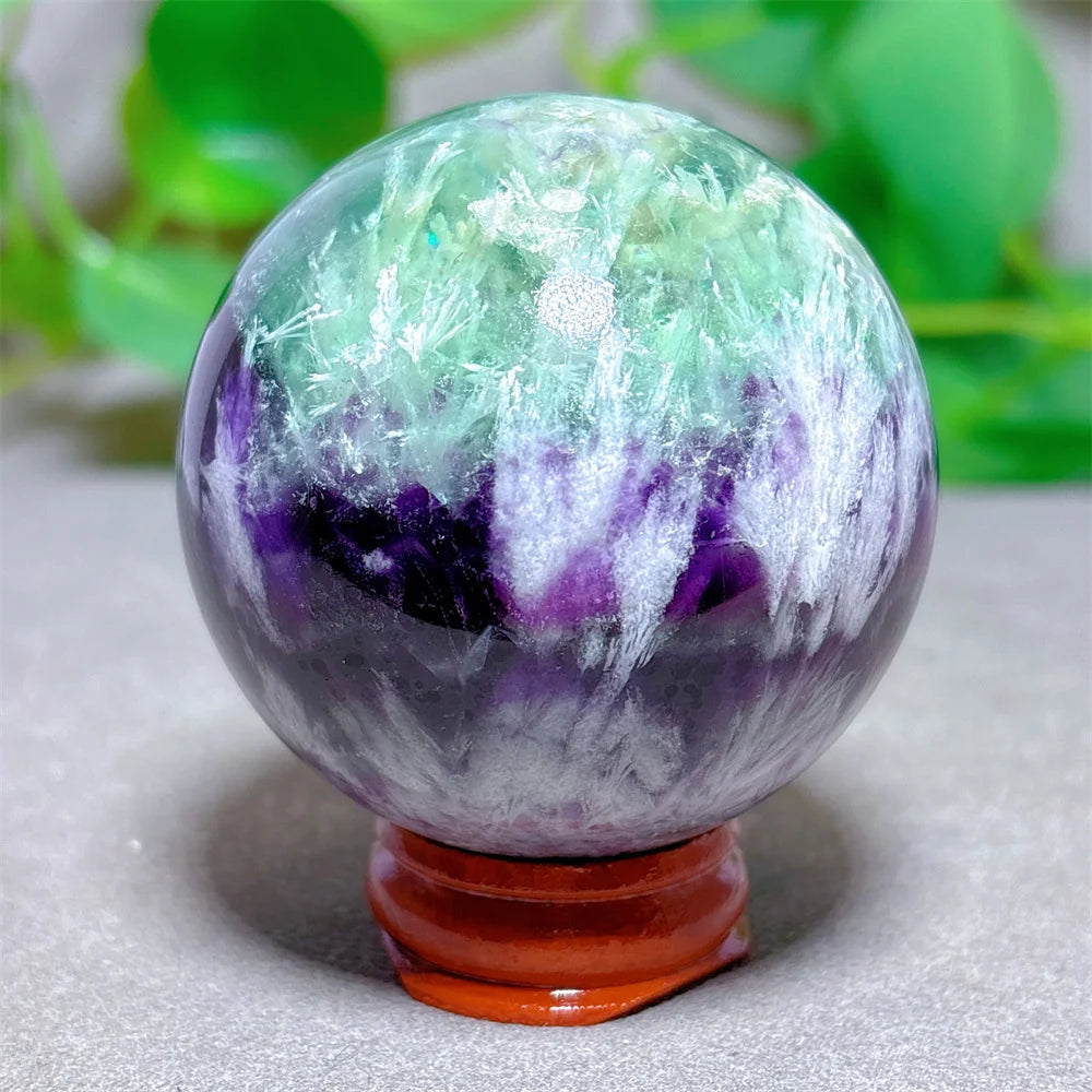Feather Fluorite Sphere Crystal Natural Stone Quartz Stone Minerals Home Decoration Reiki Craft Gifts Energy Healing Love Luck