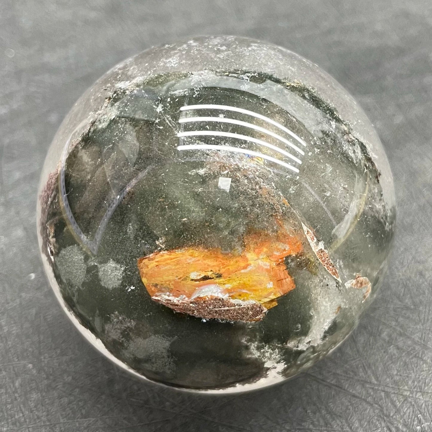 247g Natural Crystal Ball Green Phantom Rock Decoration Rough Polished Garden Quartz Sphere Stone Healing W32
