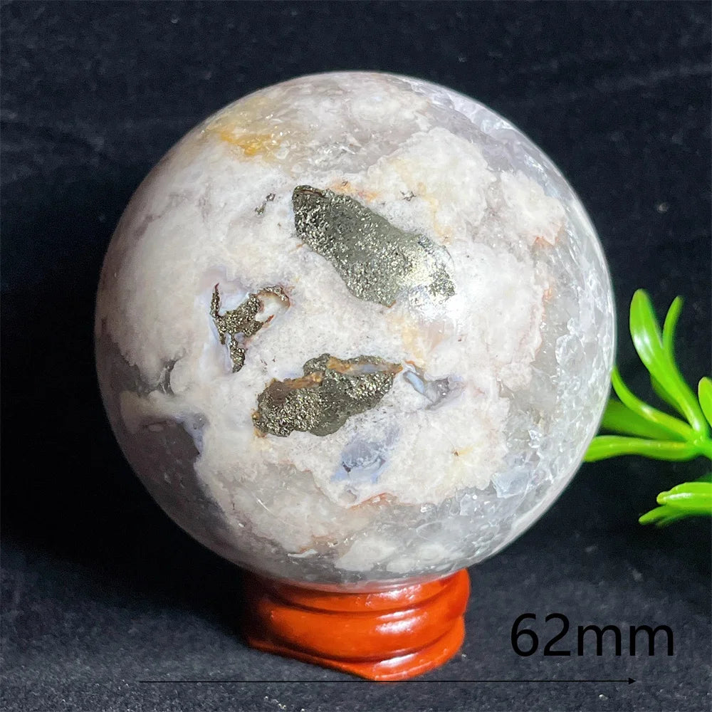 Crystal Natural Pink Amethyst Flower Agate Sphere Ball Stone Quartz Gemstone Mineral Polished Home Gem Decoration Geode +Stand