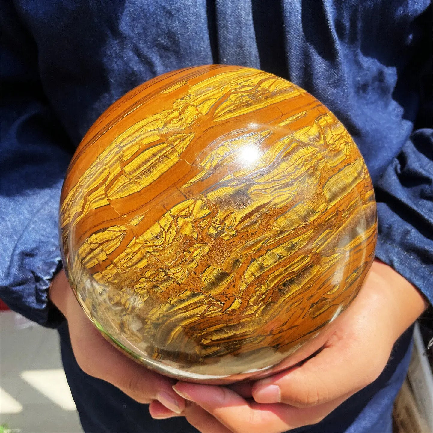 Natural Yellow Tiger Eye Symbiotic Gemstone Sphere Healing Stone Ball Crystal Home Decro