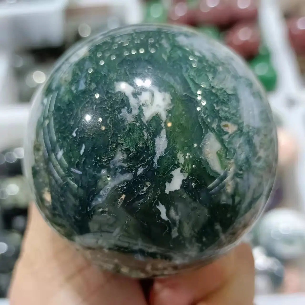 Natural Moss Agate Crystal Quartz Sphere, Rock Mineral, Reiki Healing