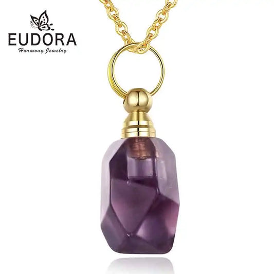 Eudora Irregular Amethyst Stone Necklace Essential Oil Diffuse Pendant Long Chain Jewelry Healing Gift For Girlfriend HSD037