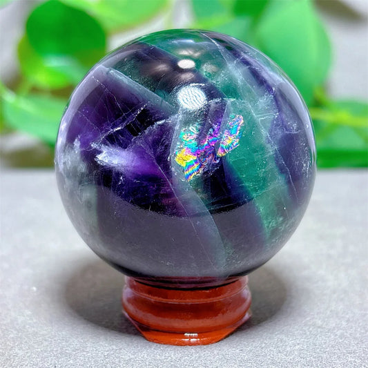 Feather Fluorite Sphere Crystal Natural Stone Quartz Stone Minerals Home Decoration Reiki Craft Gifts Energy Healing Love Luck