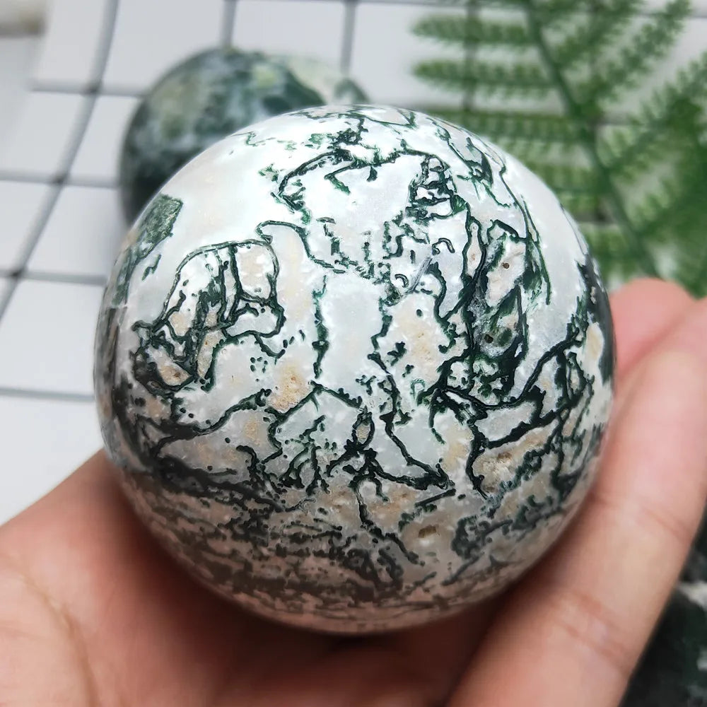 55-65 mm Natural moss agate Crystal sphere Ocean Grass Agate quartz gemstone ball Reiki healing 1pcs