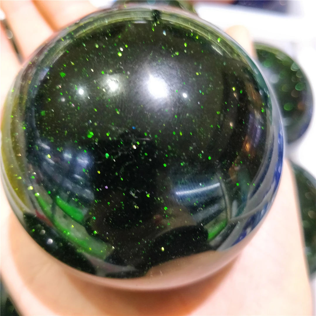 6-9CM Natural Green Golden Sandstone Balls Goldstone Quartz Crystal Sphere Reiki Flashing Gemstone Decorations For The Room