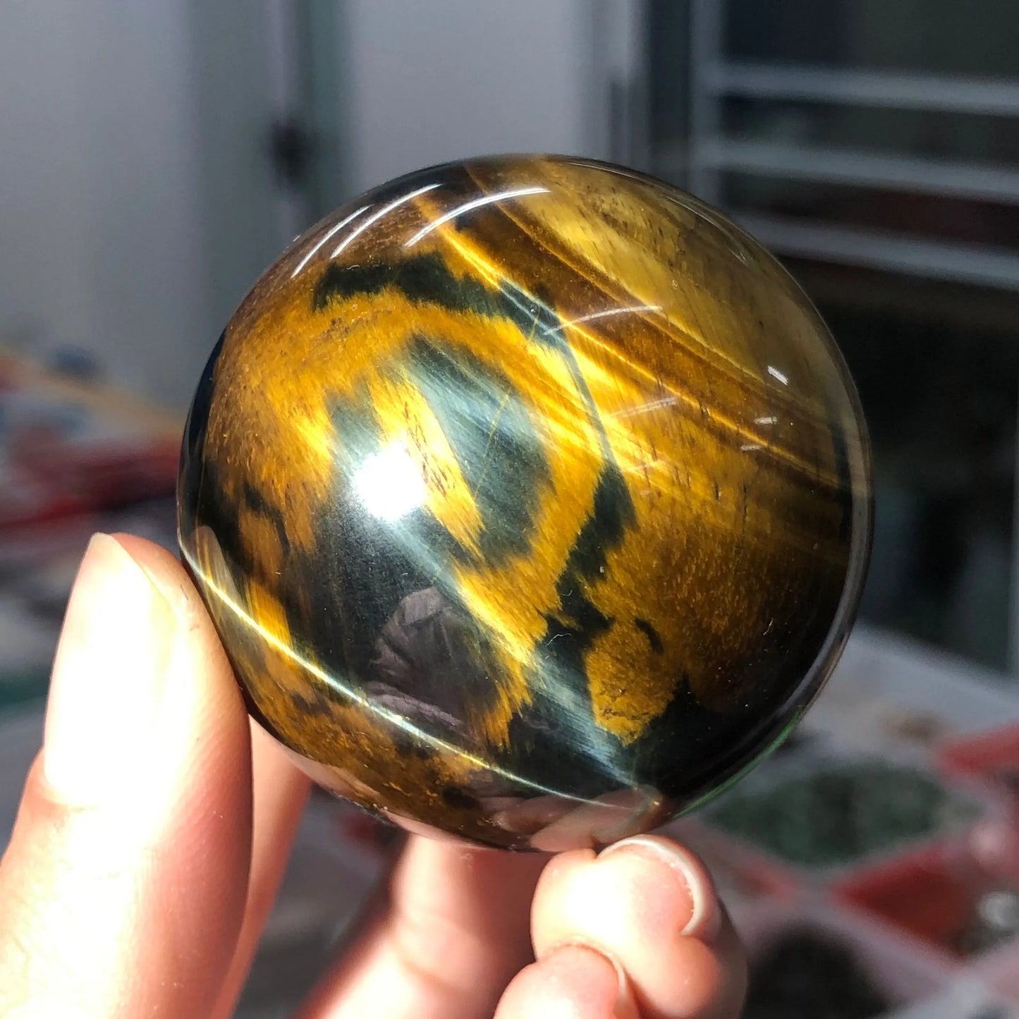 Natural Blue Tiger Eye Crystal Sphere Ball Healing 40-45MM