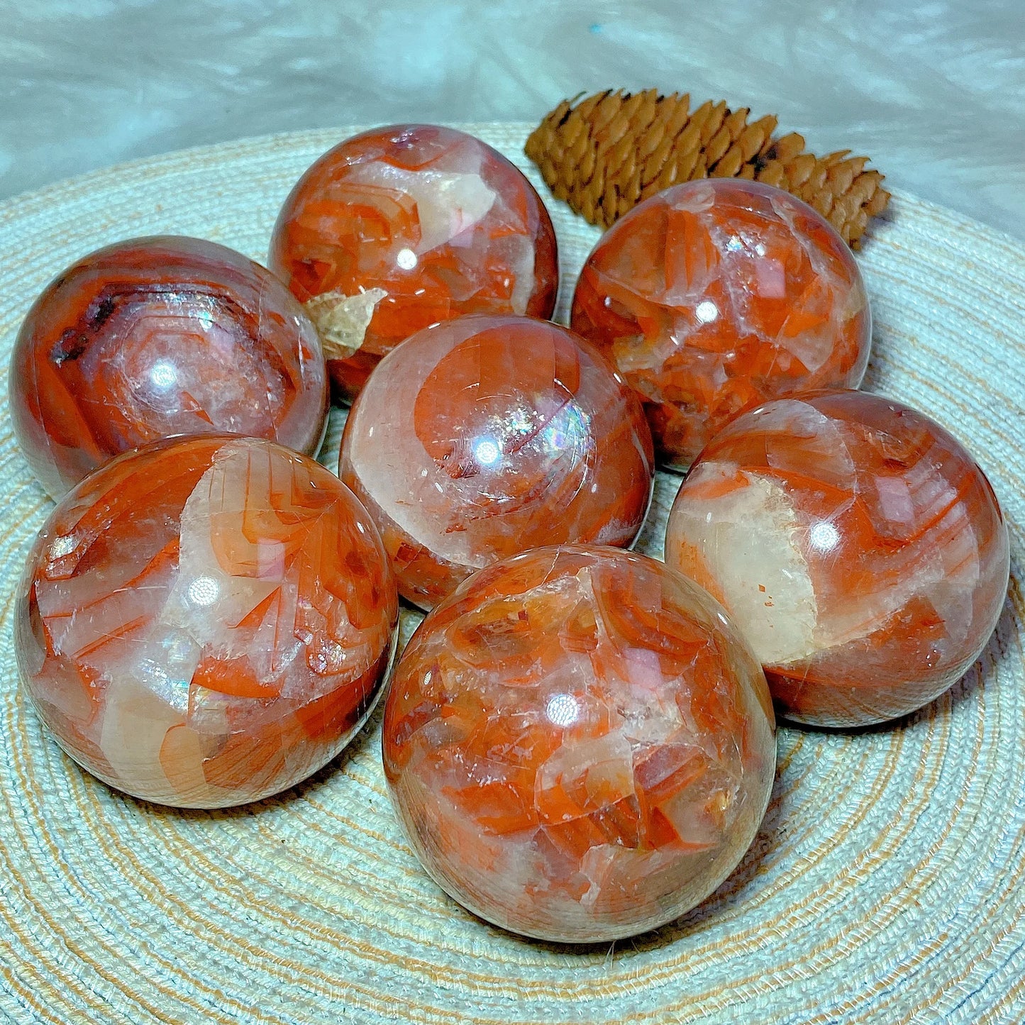 Natural Crystals Healing Fire Quartz Calcite Rainbow Silver Flash Sphere Reiki High Quality Ball Home Decoration Gift Energy
