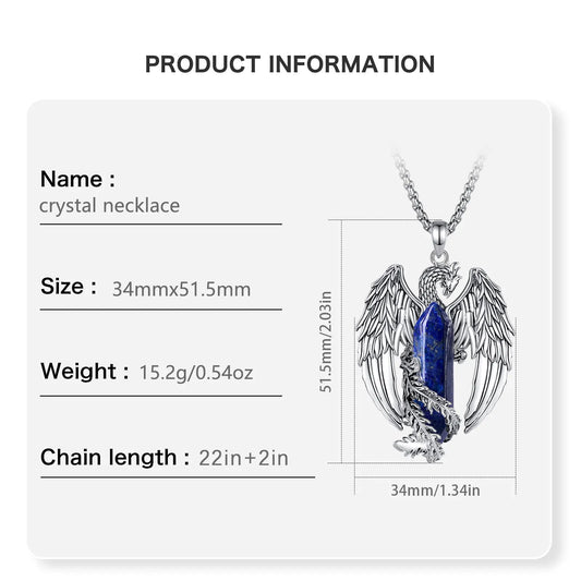 ONLY 23 AVAILABLE EUDORA Phoenix  Twining Hexagonal Lapis Lazuli Prismatic Necklace Punk Natural Healing Stone Crystal Pendant Personality Jewelry