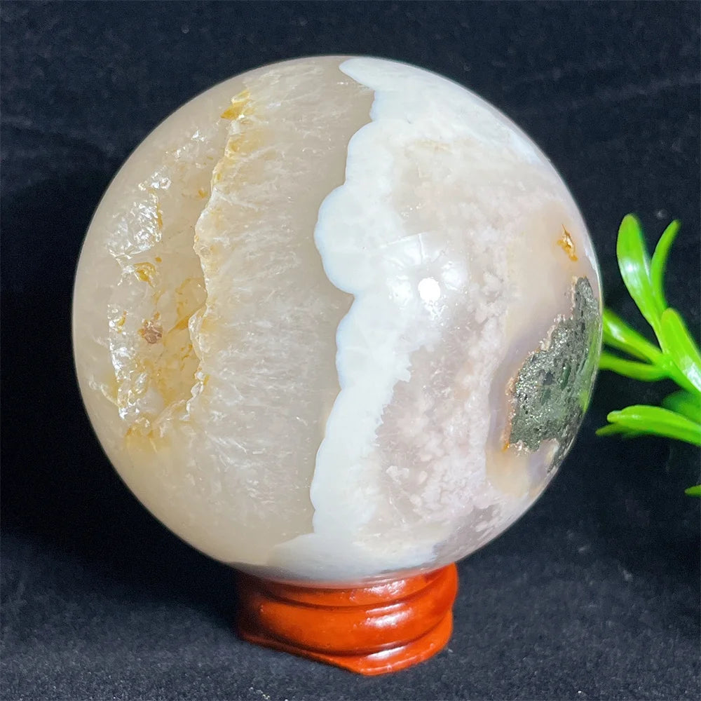 Crystal Natural Pink Amethyst Flower Agate Sphere Ball Stone Quartz Gemstone Mineral Polished Home Gem Decoration Geode +Stand