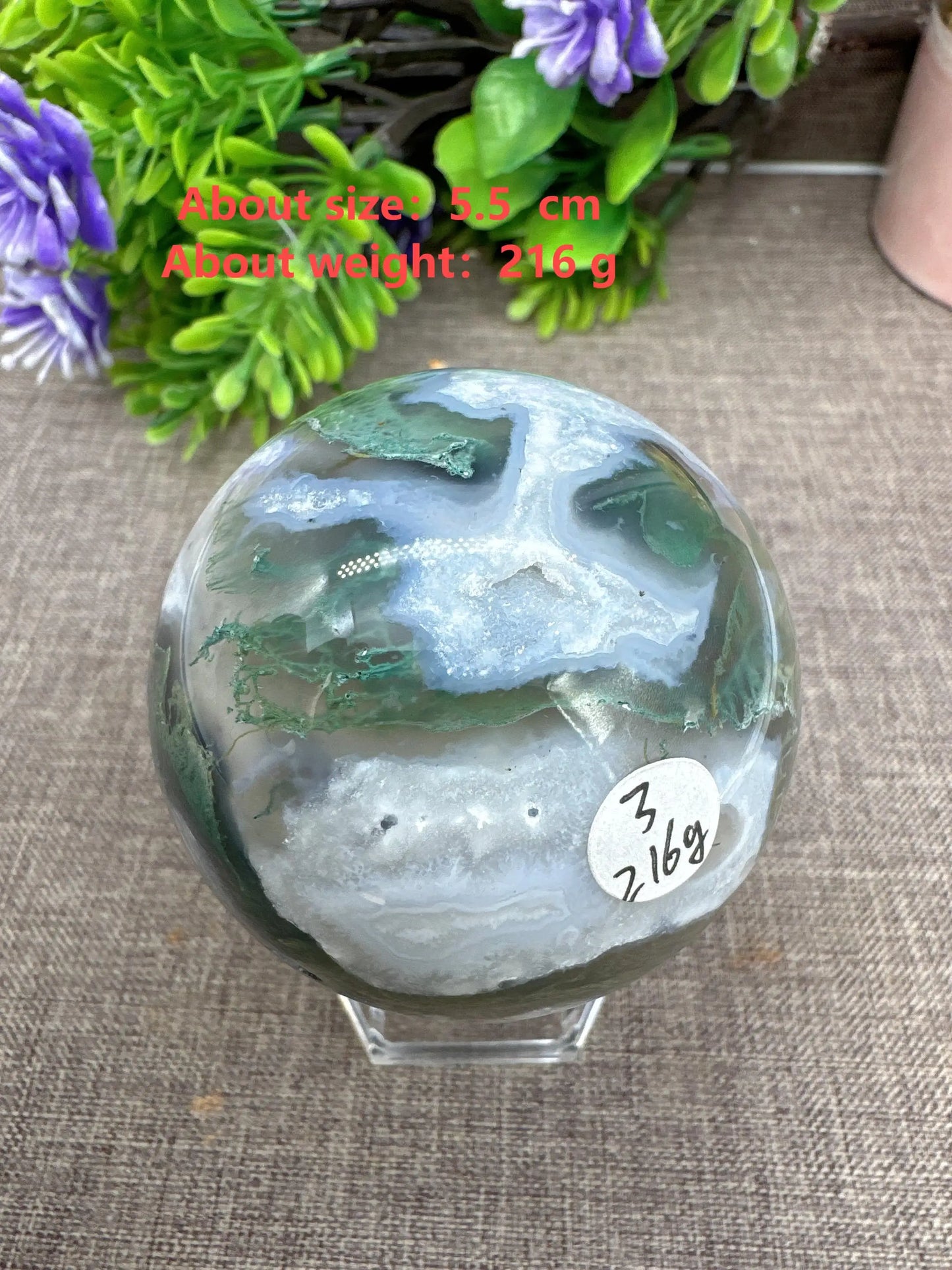 Natural Moss Agate Sphere Druzy Ball Crystal Stone Natural Quartz Healing Stone Reiki Minerals Beauty Home Decoration+Stand