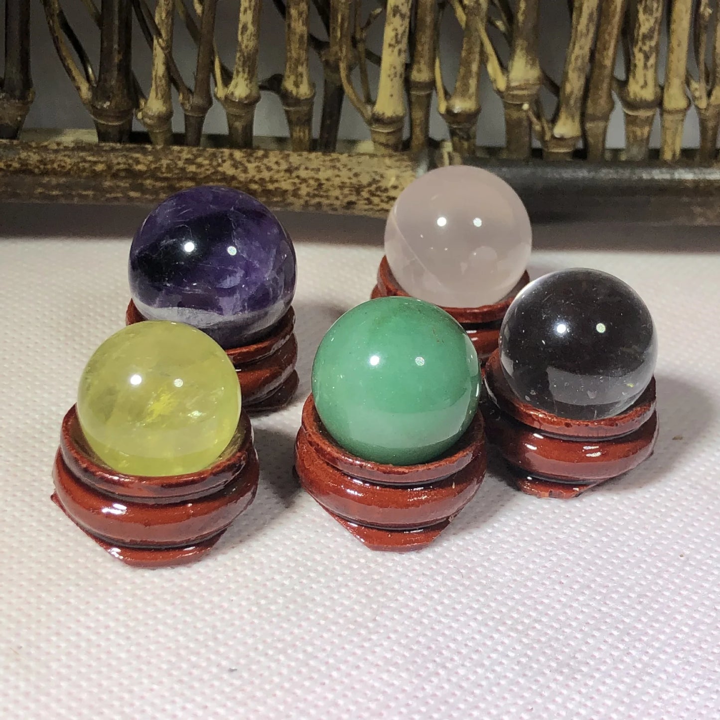 Natural Dream Amethyst Citrine Tanglin Jade Crystal Ball Sphere Feng Shui Decorative Ornaments With Base