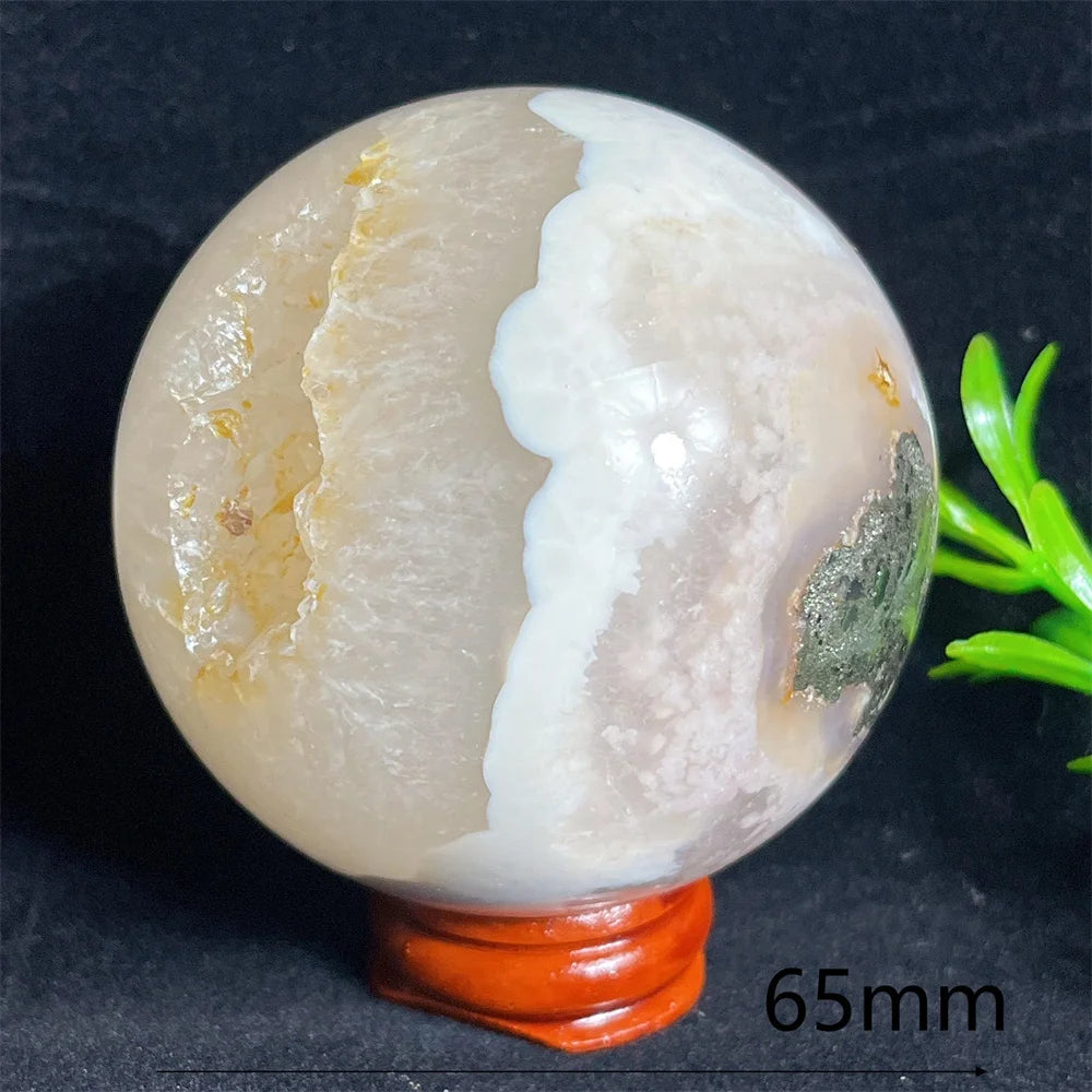Crystal Natural Pink Amethyst Flower Agate Sphere Ball Stone Quartz Gemstone Mineral Polished Home Gem Decoration Geode +Stand