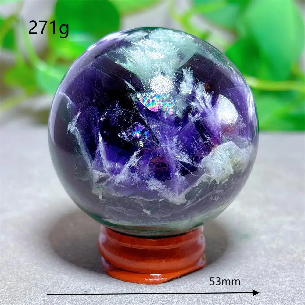 Feather Fluorite Sphere Crystal Natural Stone Quartz Stone Minerals Home Decoration Reiki Craft Gifts Energy Healing Love Luck