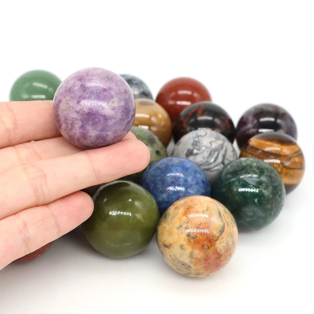 30mm Natural Stone and Crystal Ball Home Decor Reiki Healing Wicca Gemstone Sphere Collection Mineral Energy Gems Massage Globe