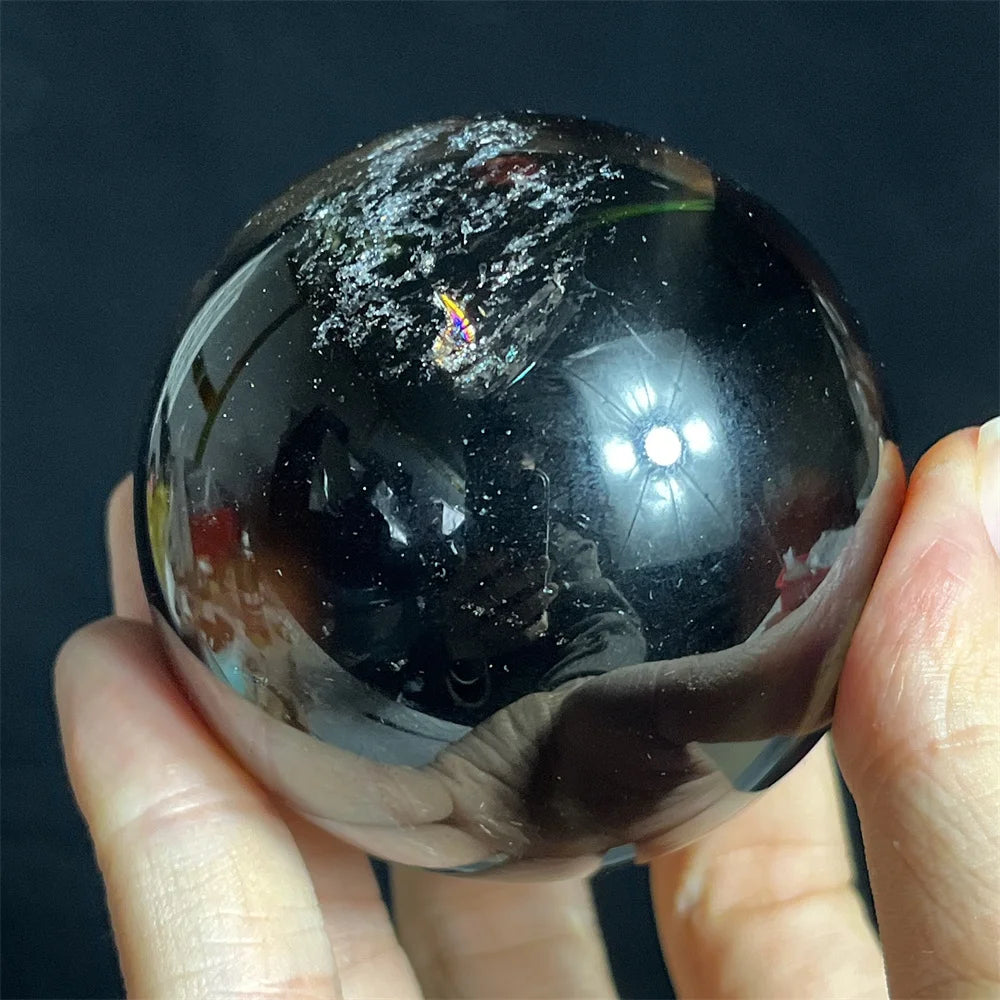 Smokey Crystal Natural Sphere Ball Rainbow Stone Quartz Pyramid Gemstone Mineral Polished Home Gem Decoration Geode +Stand
